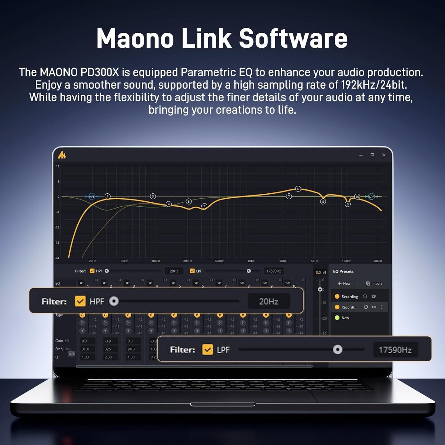 MAONO USB XLR Dynamic Microphone for Podcast: PC Computer Gaming Mic with 192kHz/24bit for Studio Recording Streaming Content Creation PD300XT