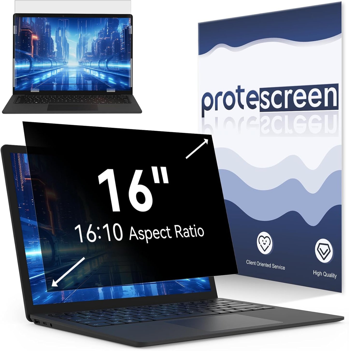 [2 Pack] Laptop Privacy Screen 16 Inch Compatible With Lenovo Hp Dell Acer Asus Thinkpad Envy Xps, 16:10 Aspect Removable Anti Glare Blue Light Filter Protector, 16in Computer Monitor Privacy Shield