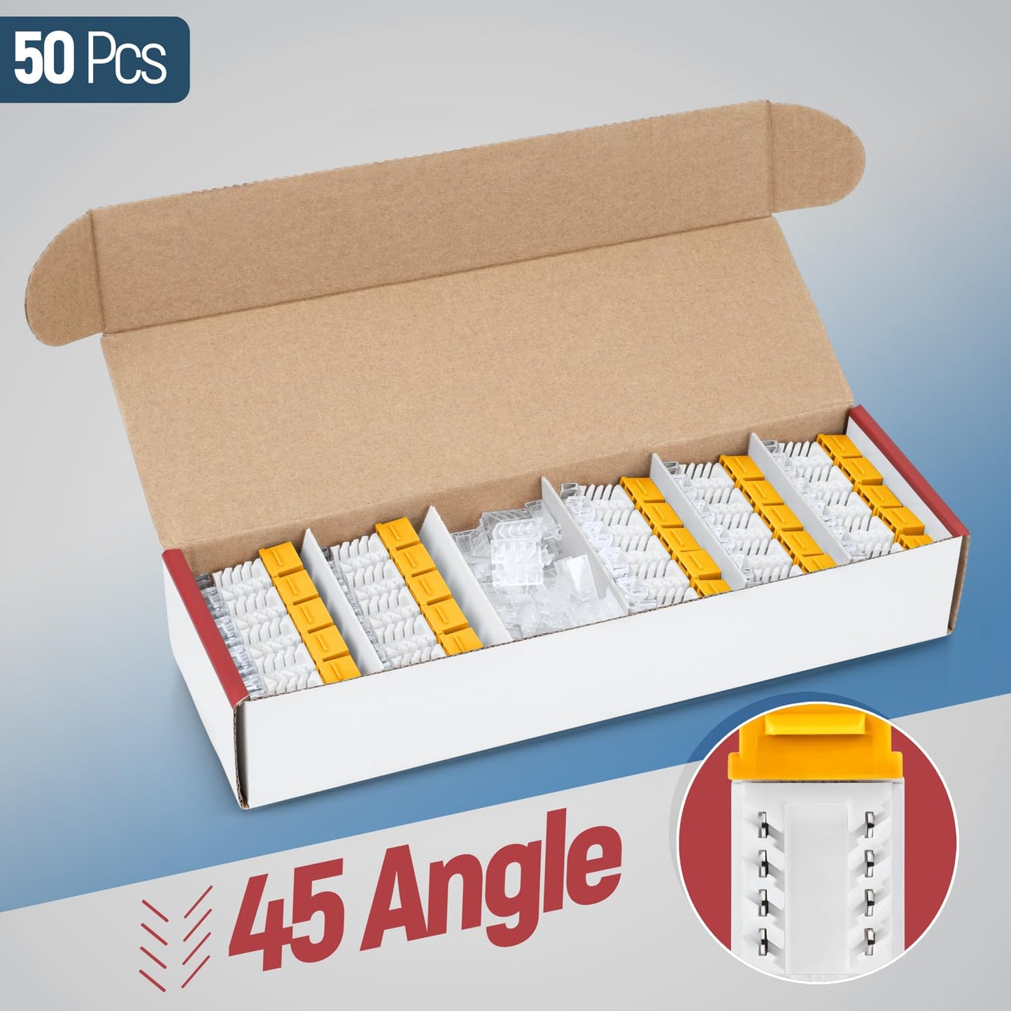 Everest 45° Angled RJ45 Cat6 Keystone Jacks 50-Pack in Yellow - Slim Profile Female RJ45 Connectors - Cat 6 Keystone Jack - Compatible with 45° Angled Speed Termination Tool - 45Term (B0BL3GS7ZY)