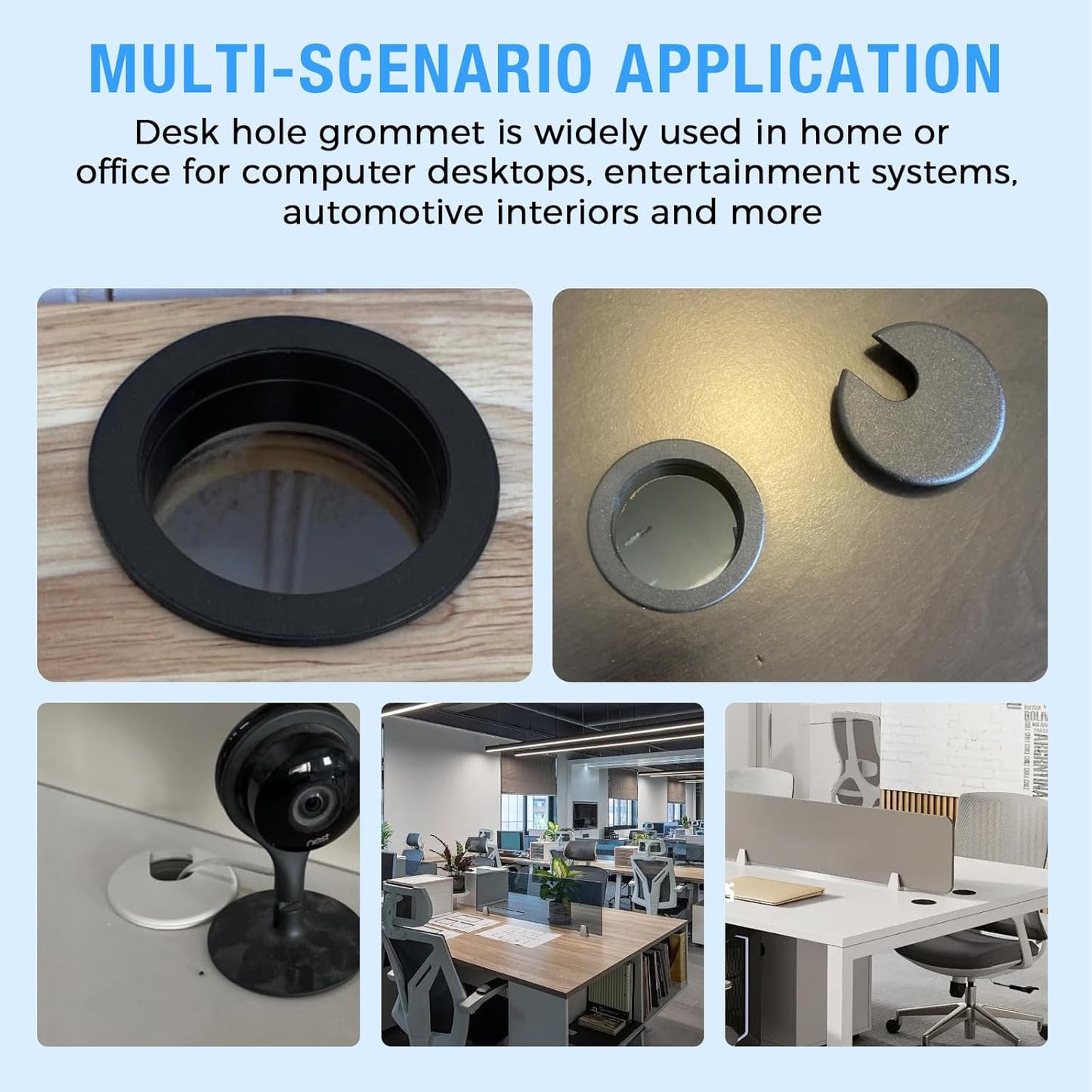 Desk Grommet 1-3/8" (35 mm), Desk Cord Hole Cover, Cable Grommet ABS Plastic, Desk Hole Grommet for Office and Home Table Cable, Detachable Cable Cord Organizer (Black 8 Pcs)