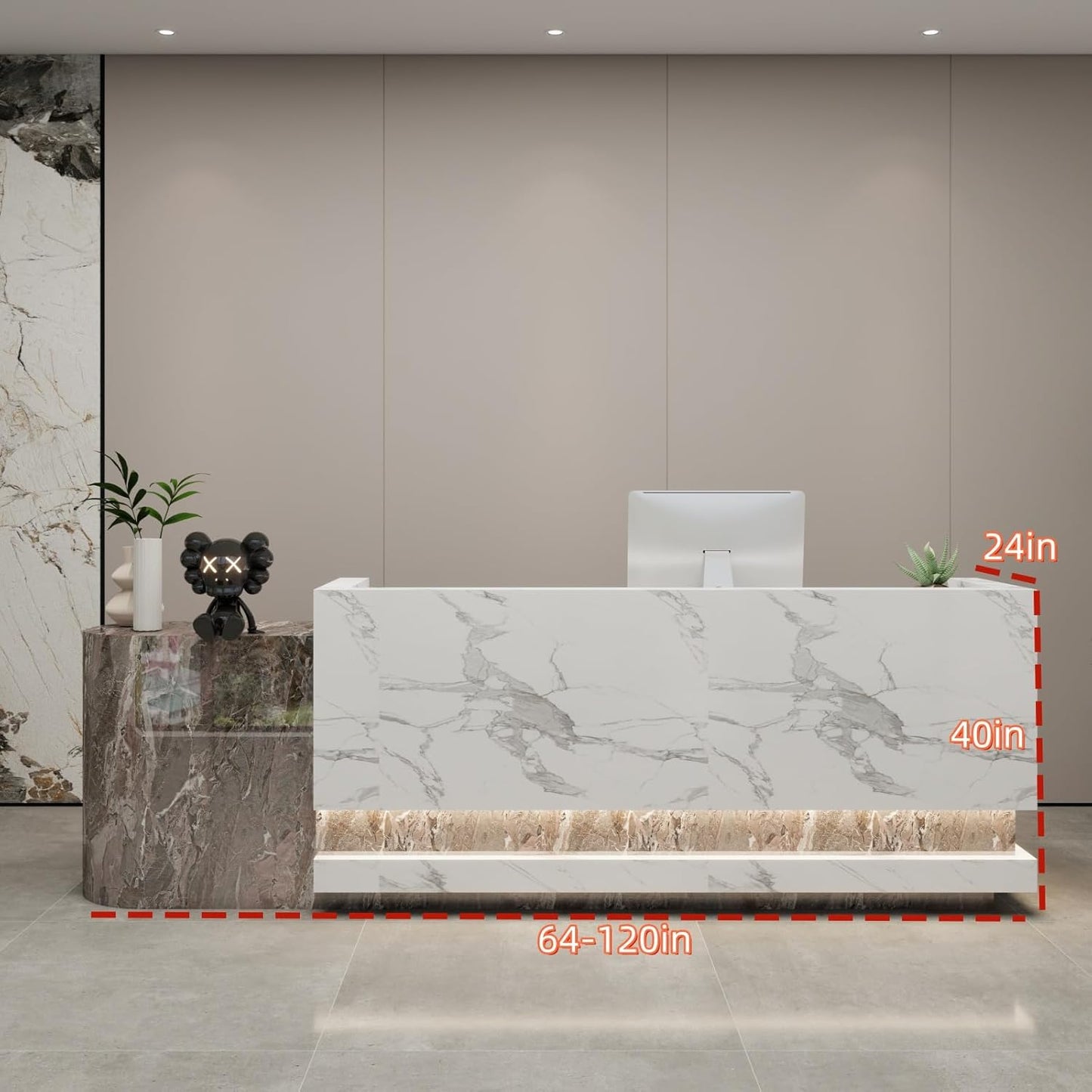 Front Desk Reception Counter - Lockable Storage & Keyboard Tray | Reception Desk with Counter, Customizable Large Counter Table (Grey+White, 108'')