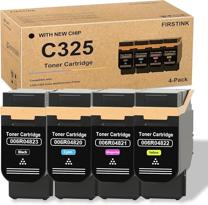 Extra High Capacity C320 C325 Toner Cartridges with New Chip 006R04820 006R04821 006R04822 006R04823 Replacement for Xerox C320 C325 Printer Tonner (4-Pack)