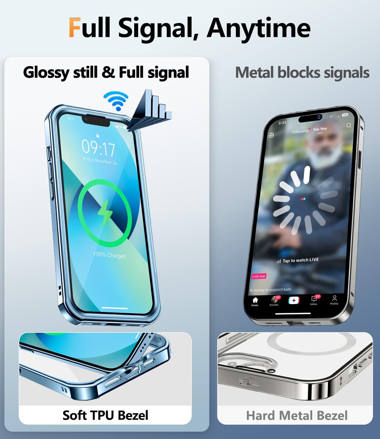 [360° Rotatable CD Stand & Built-in Privacy Screen Magnetic Case for iPhone 13 [Compatible with MagSafe & Full Signal] Mil-Grade Shockproof Full Body Anti-Spy Cover for 13-Sierra Blue