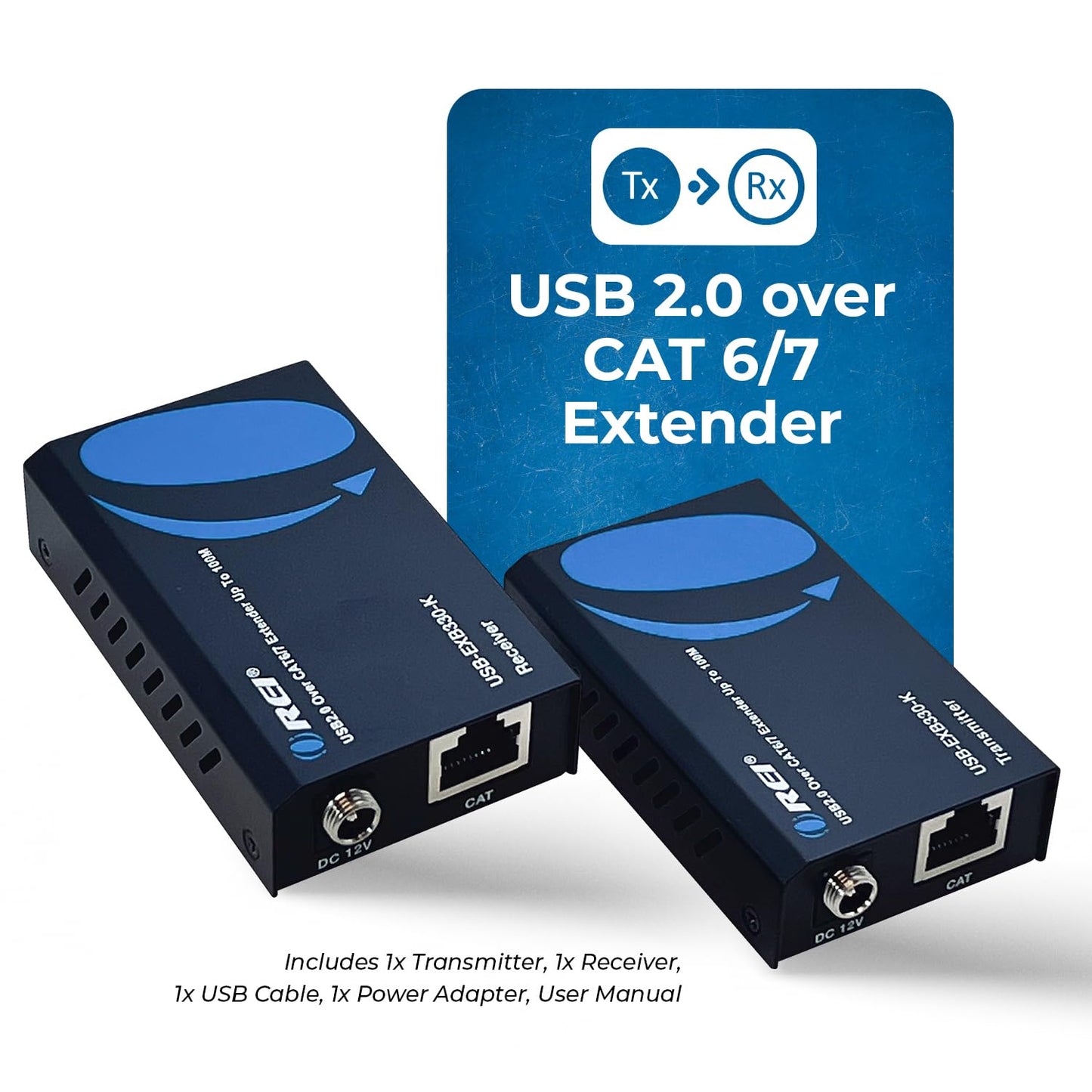 OREI USB 2.0 Over Ethernet Cat5e/6 Extender LAN Upto 330 Feet - Extends 2 Ports USB-A Signal Over LAN Ethernet - Power Over Cable for Long Distance Extension Supports All Operating System