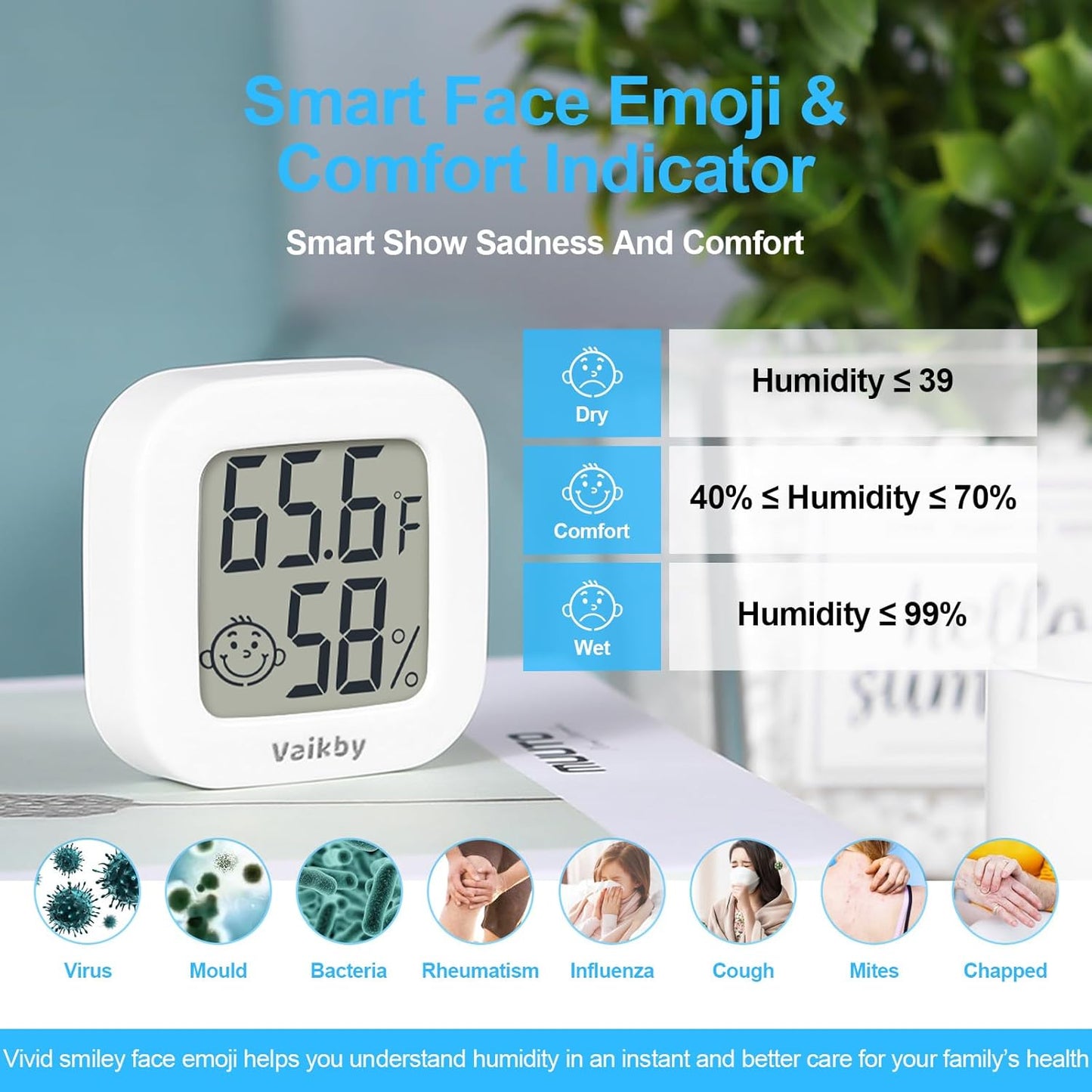 Vaikby Indoor Thermometer 2Pack, Humidity Gauge Meter Digital Hygrometer Room Thermometer for Home, Hight Accurate Temperature and Humidity Monitor, Large LCD Display Fahrenheit or Celsius