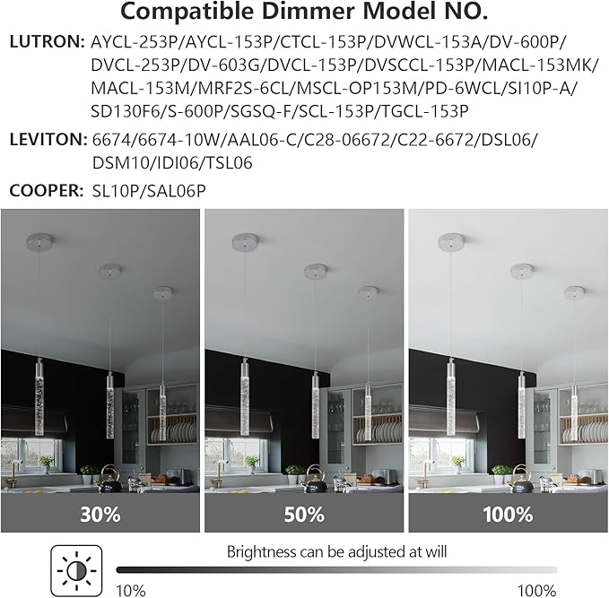 Modern Kitchen Island Pendant Light Dimmable LED Chrome Finish Mini Crystal Pendant Lighting Bedroom Bedside Table Small Pendant Lights（2-Pack）