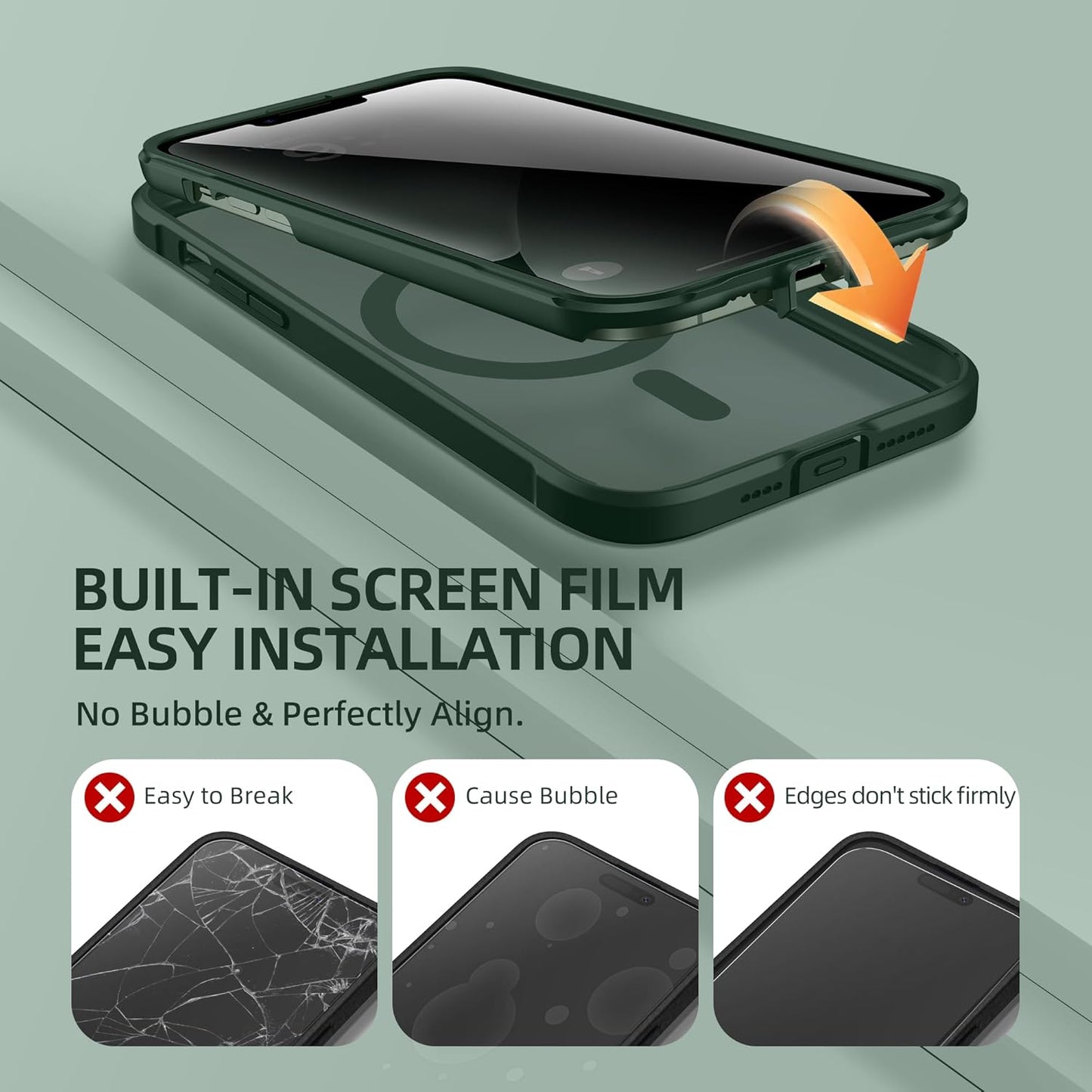 BERFY Magnetic for iPhone 13 Pro Max Case, Compatible with MagSafe, Built-in Privacy Screen Protector and Upgraded Camera Protection, Anti-Spy Full Body Shockproof Phone Case for 13 Pro Max 6.7",Green