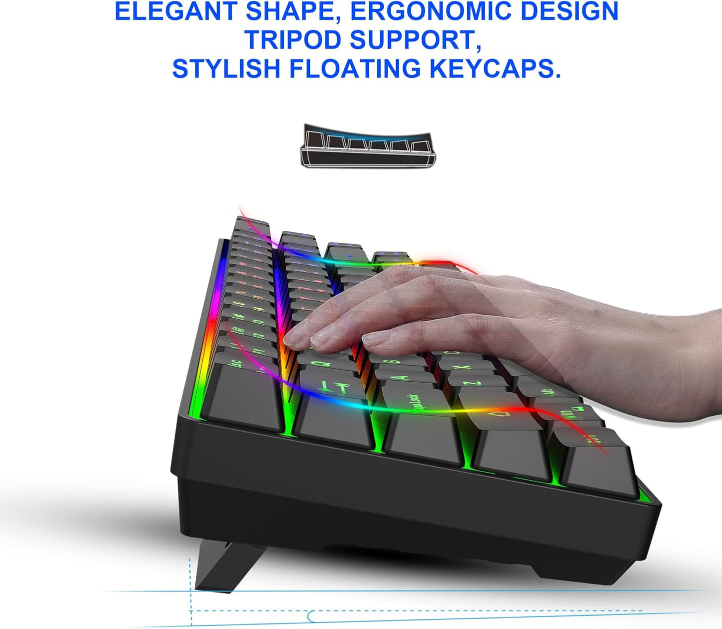 Snpurdiri 60% Wireless Gaming Keyboard and Mouse Combo,LED Backlit Rechargeable 2000mAh Battery,Small Membrane But Mechanical Feel Keyboard + Popular RGB Mice for Gaming,Business Office