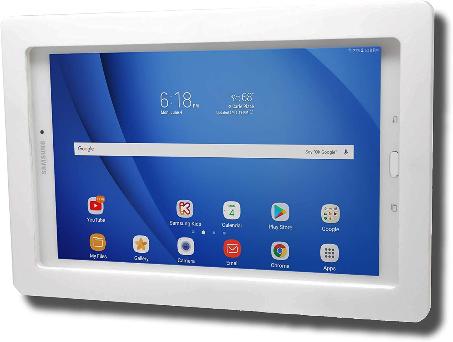 TABcare Anti-Theft Acrylic VESA Enclosure for Galaxy TAB Active3 & Active5 8.0 with Free Wall Mount Kit & 90-Degree Angle USB C Cable (White)