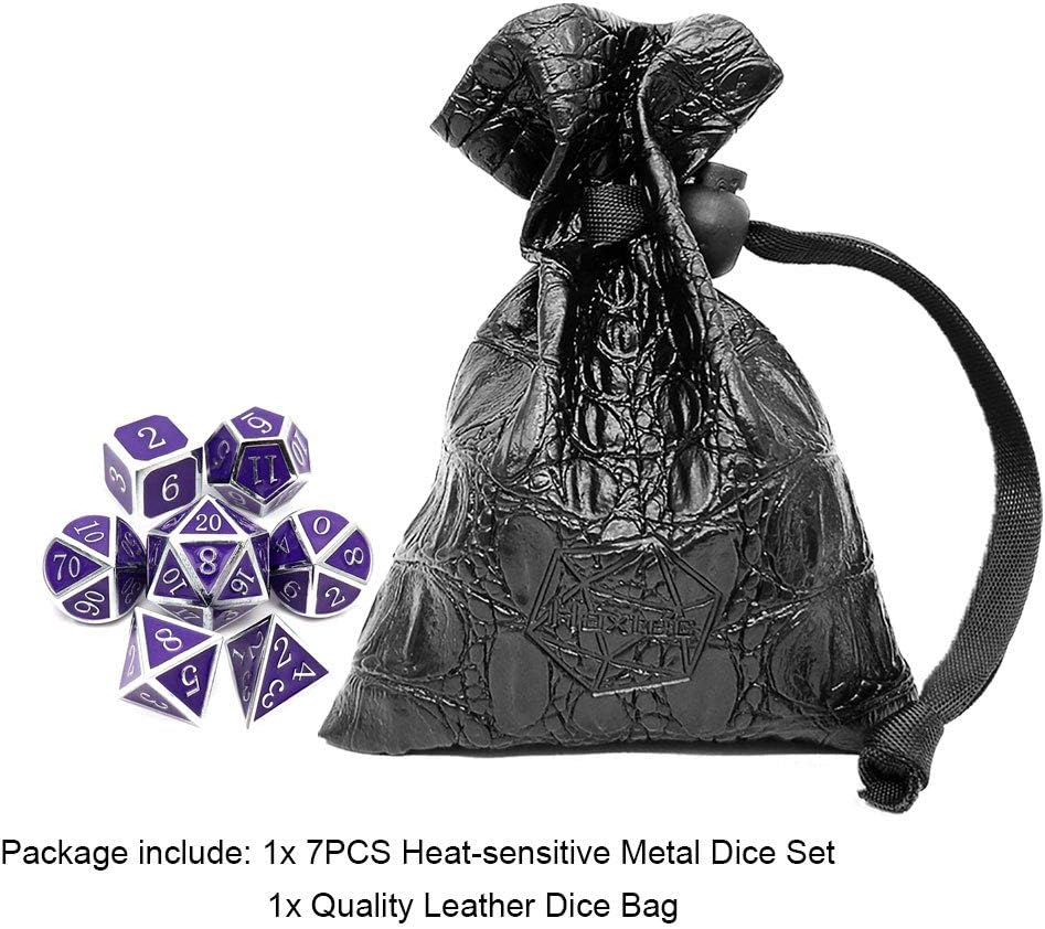 Haxtec Color Changing ByTemperature Metal DND Dice Set Polyhedral D&D Dice Compatible with Dungeons and Dragons RPG-Silver Black Purple Shift