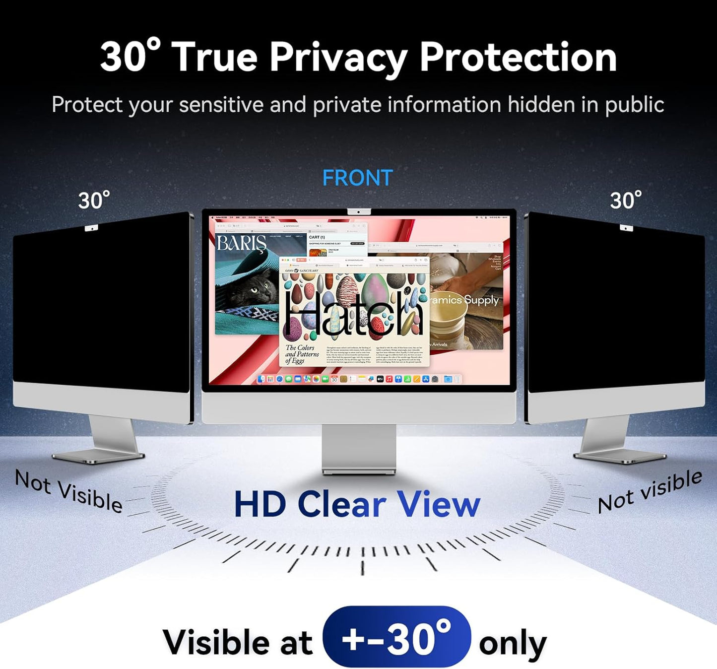 Privacy Screen for iMac 27 Inch Studio Display Desktop Computer Monitor, Anti Glare Blue Light Filter Shield, Upgraded Anti Spy 27 Inch iMac Privacy Protector