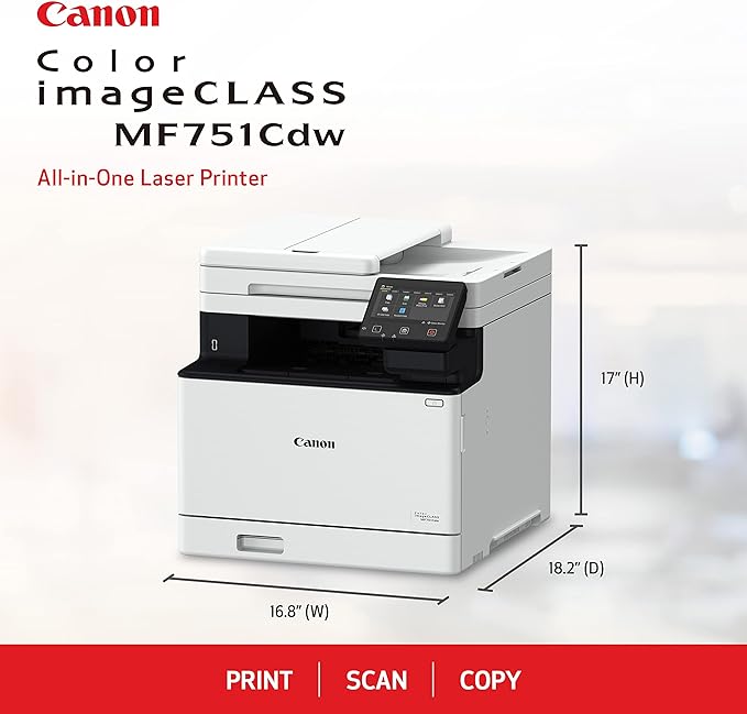 Canon imageCLASS MF751Cdw - Wireless Duplex Color Laser Printer, Multifunction with Copier, Scanner, Automatic Document Feeder, Mobile Ready, 3 Year Limited Warranty, 35 PPM, White