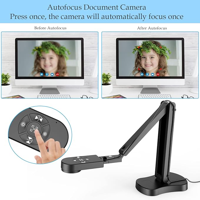 8MP USB Document Camera for Teachers and Classroom for A3 A4 Size with Dual Mic, 3-Level LED Light, Up and Down, Left and Right Image Inversion, for Distance Teaching & Learning