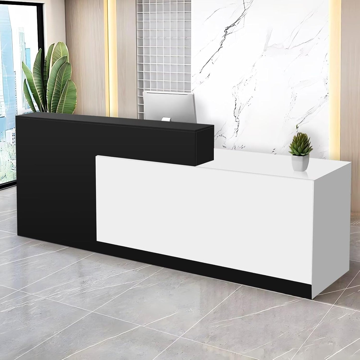 Reception Desk with Counter Modern Checkout Counter with Lockable Drawer Keyboard Tray Receptionist Desk for Office Salon Reception Table D Right 55inch/140cm