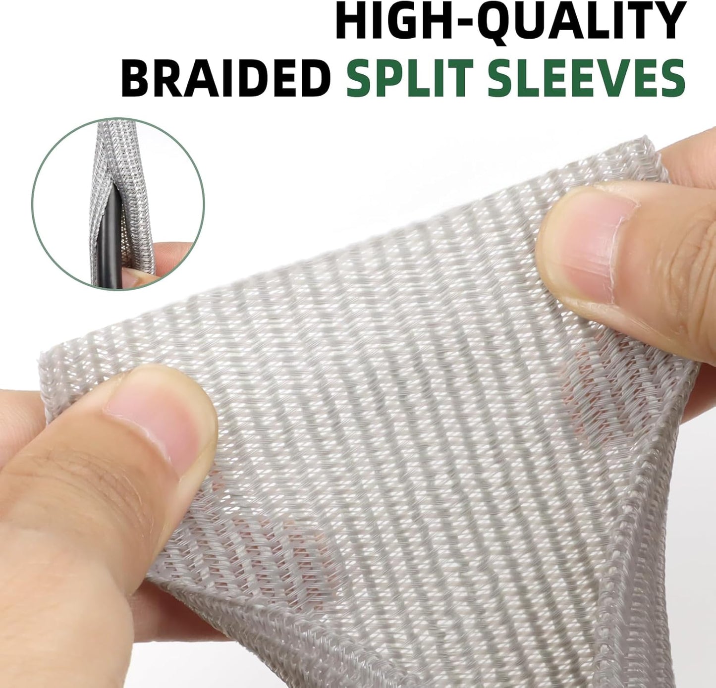 Split Wire Loom Tubing, Cable Protector Sleeve, Braided Cable Management for TV/Computer/Home Theater/Engine Bay, Cord Protectors from Pets No Chew (Grey, 1/8"-10ft)