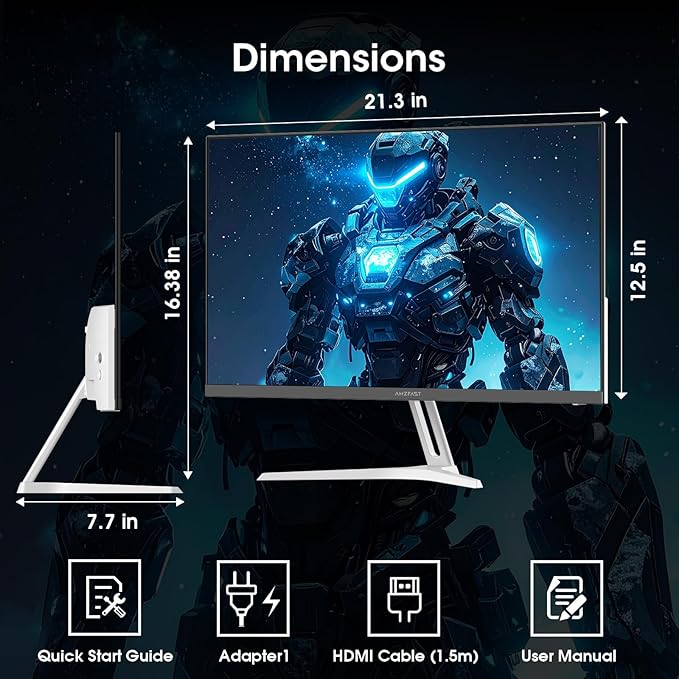 Amzfast 24 Inch Gaming Monitor 200Hz FHD 1080p Fast IPS Computer Monitor, 110% sRGB 1ms HDR Support Adaptive Sync, Eye Care VESA Mount HDMI 2.0 | Display Port 1.4 White Monitor, AMZG24X1W