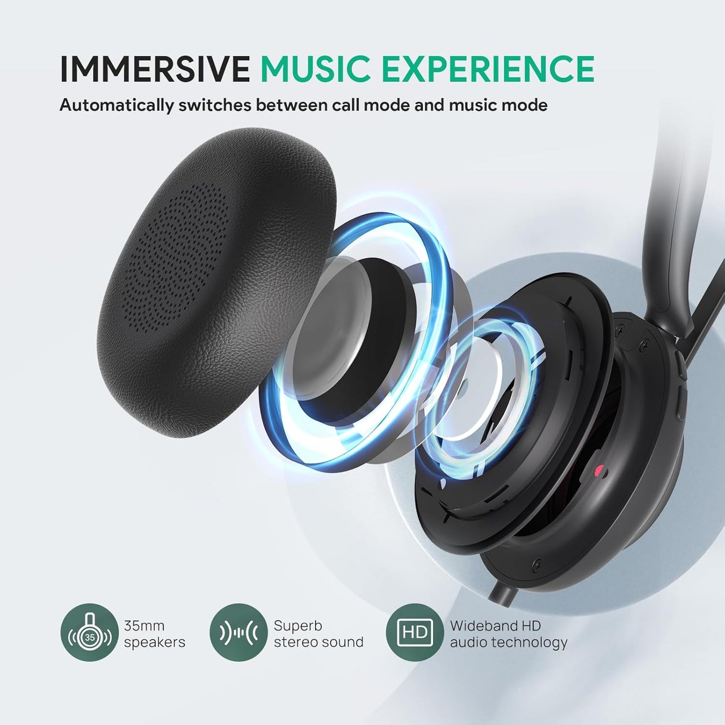 Yealink UH35 USB Headset with Microphone,Mono Wired Headset with Noise Cancelling Mic,Computer Headset Teams Certified,for Home Office Online Meeting Call Center, All Day Comfort