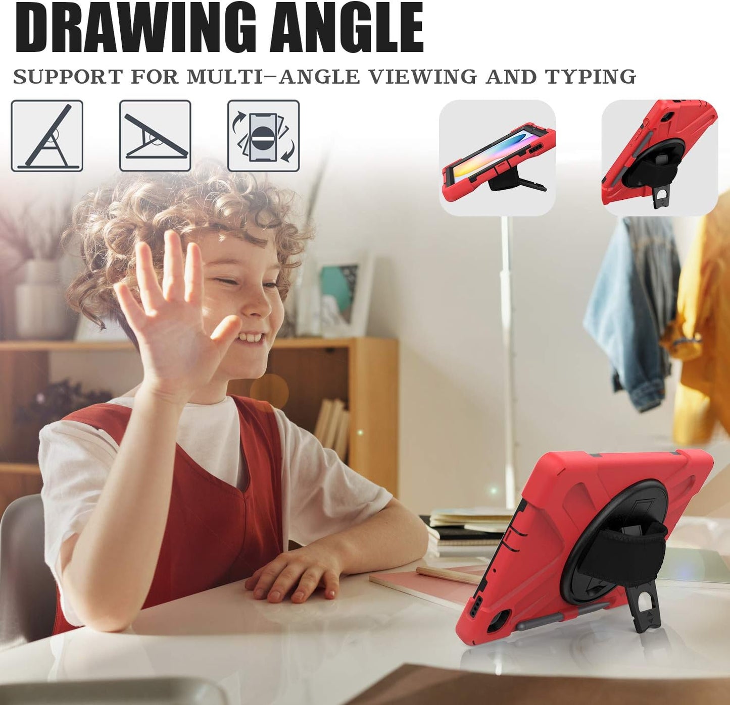 BRAECN for Samsung Galaxy Tab S6 Lite Case, Heavy Duty Rugged Cover with [Rotating Hand Strap] [Carrying Shoulder Strap] [Kickstand] [S Pen Holder] for Galaxy Tab S6 Lite 10.4 2024/2022/2020 -Red