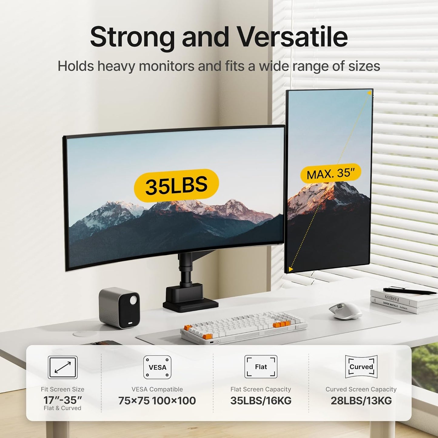 monTEK Dual Monitor Mount Tall Monitor arms for 2 Monitors for 17 to 35 Inch Curved Screen Holds 35 Lbs Adjustable Heavy Duty Monitor Desk Mount Cable Management, VESA 75/100mm, MA1007PBK-D