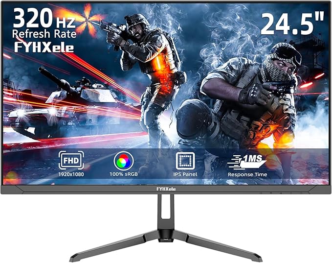 24.5 Inch Gaming Monitor 320Hz, FHD 1920x1080 Computer Monitor, 1ms Frameless, 100% sRGB, LED Background Light, Freesync Eye Care 2×Display Port, 2×HDMI
