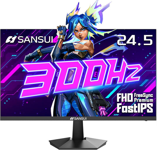 SANSUI Gaming Monitor, 24.5" 300hz 240hz FHD 1080P 1ms FPS PC Monitor Gaming, HDR, FreeSync, DisplayPort x2 HDMI x2, Fast IPS, 120% sRGB, Audio Jack, VESA Support, Desktop Compatible(ES-G25X1 PRO)