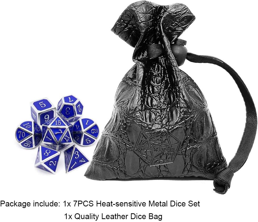 Haxtec Heat Sensitive Metal DND Dice Set Color Changing Metal Dice Temperature Polyhedral D&D Dice Compatible with Dungeons and Dragons RPG-Silver Black Blue Shift