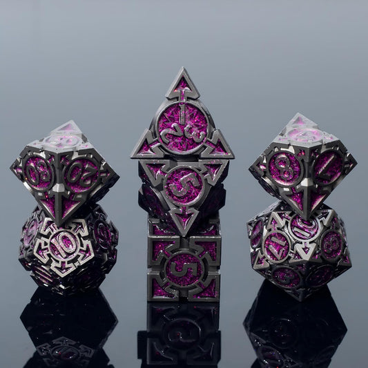 Purple Black Nickel Finish Heavy Metal DND Dice Set (Warlock) with A Metal Box, Sharp Edge Zinc Alloy D&D Accessories, D4-D20, Designed for Dungeons & Dragons Master, RPG Player, Starter