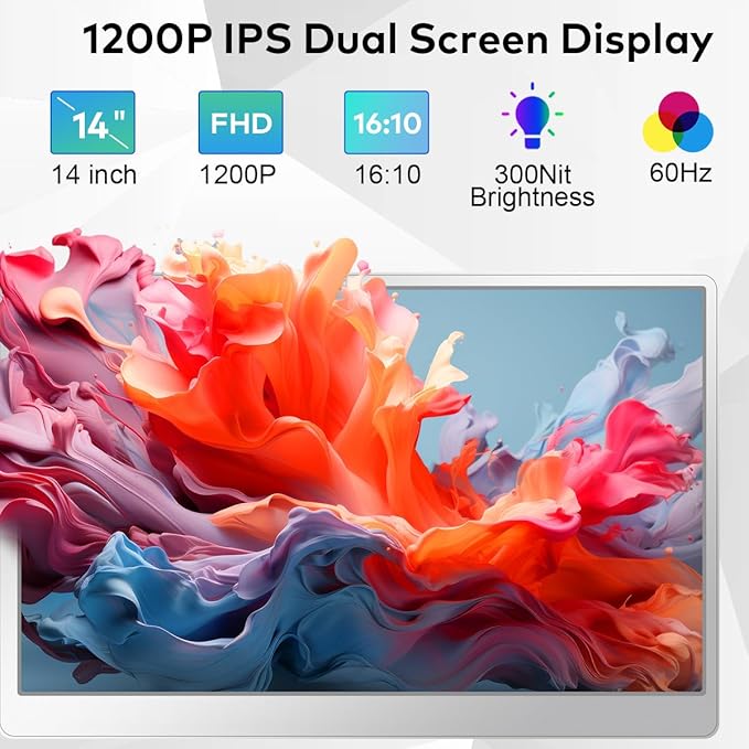 S7 Laptop Screen Extender,14-inch Portable Travel Triple Monitor-Left Screen 360° Flip,FHD 1200P IPS Triple Screen Laptop Monitor Extender for 12-16.5" Laptops,Compatible with Win and MacBook,Gray