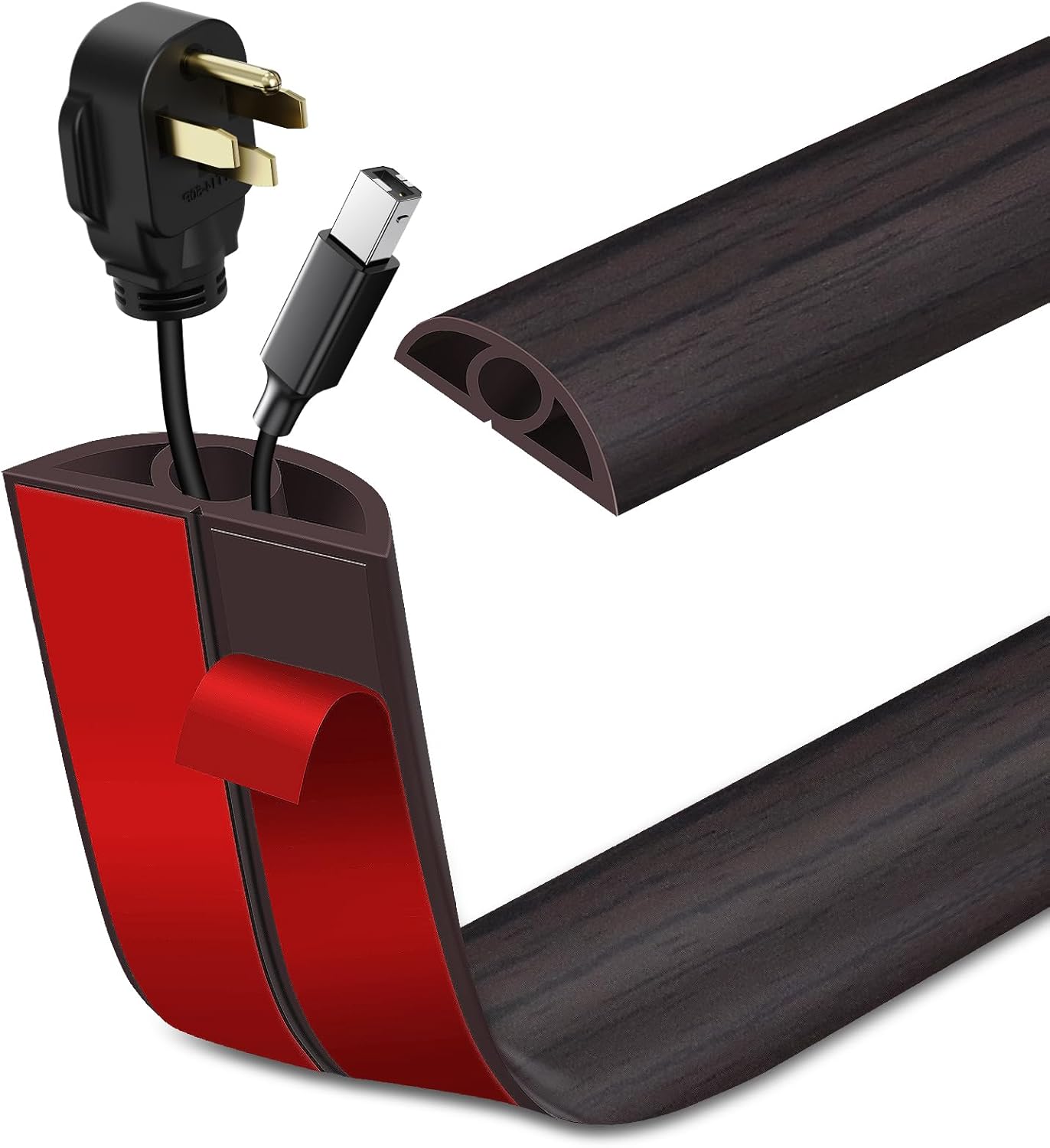 Floor Cord Cover Self Adhesive Cord Hider Floor Extension Cord Covers for Floor Power Cord Protector Cable Management Prevent Cable Trips Cable Cavity 0.32" W x 0.32" H (Dark Walnut, 20Ft)