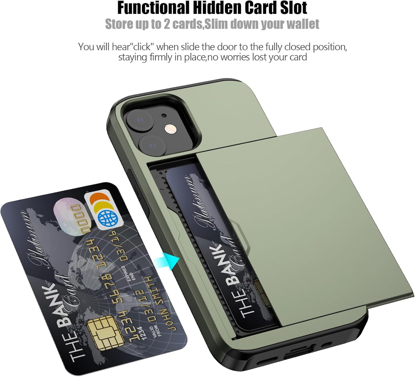 Nvollnoe for iPhone 12 Mini Case with Card Holder Heavy Duty Protective Dual Layer Shockproof Hidden Card Slot Slim Wallet Case for iPhone 12 Mini for Men&Women(Green)