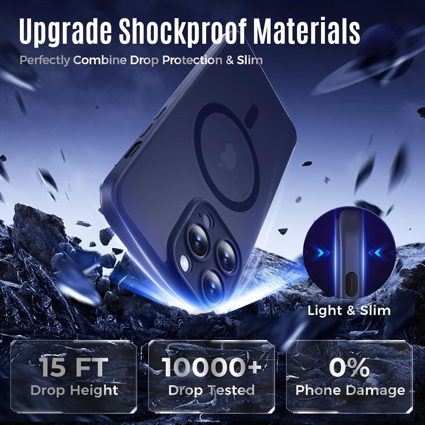 Designed for iPhone 12 Pro Case, Compatible with MagSafe, with Privacy Screen Protectors X2, [Camera Protection] [15FT Military Drop Protection] Shockproof Phone Case, 6.1", Navy Blue