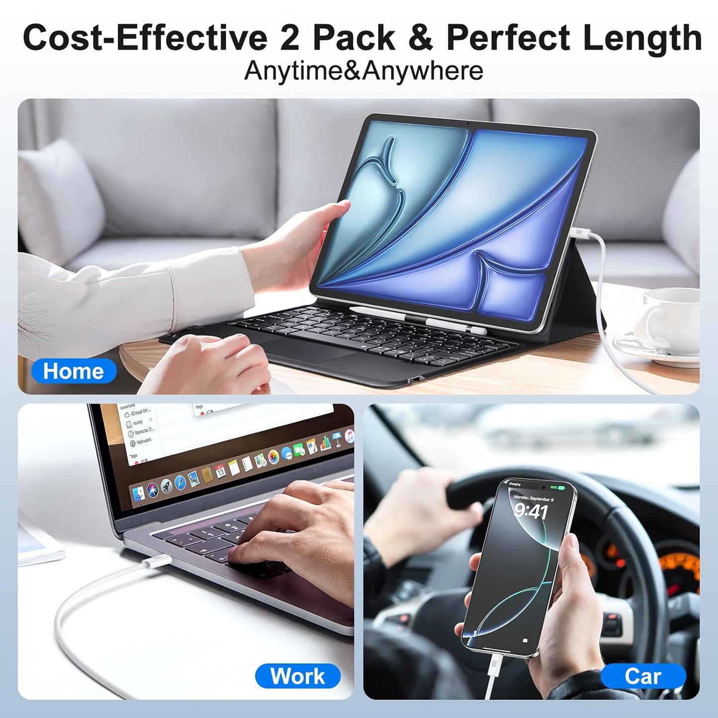 USB C Cable, 2-Pack 6.6ft 100W USB C to USB C Fast Charging Cable, Braided Type C to Type C Charging Cord for iPhone 17 16 15 Pro Max,Galaxy S25 S24 Note 20,MacBook Pro/Air,iPad Pro,Pixel,Switch