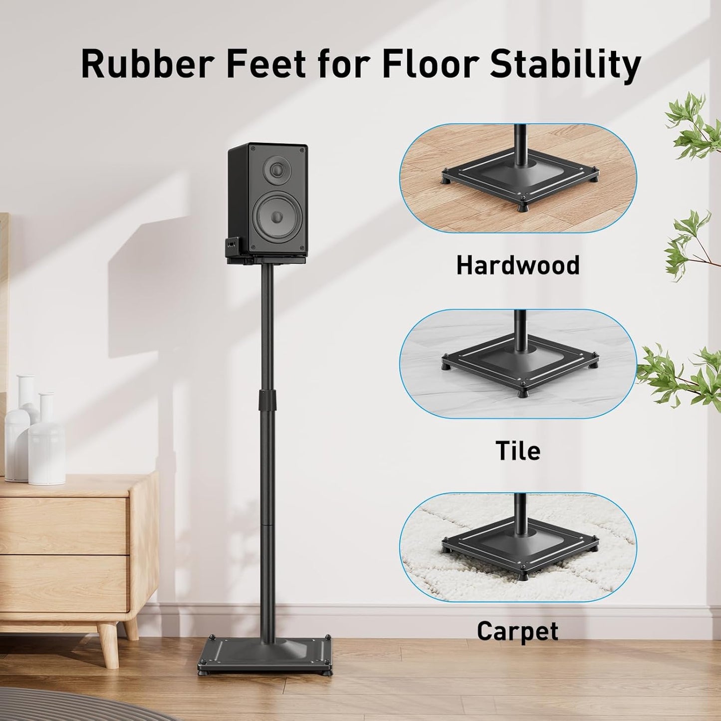PERLESMITH Universal Speaker Stands for Surround Sound -Height Adjustable Extend 33.3”to 45.1”, Floor Speaker Stand for Satellite & Studio & Bookshelf Speakers up to 11LBS,1 Pair Black, PSSS2