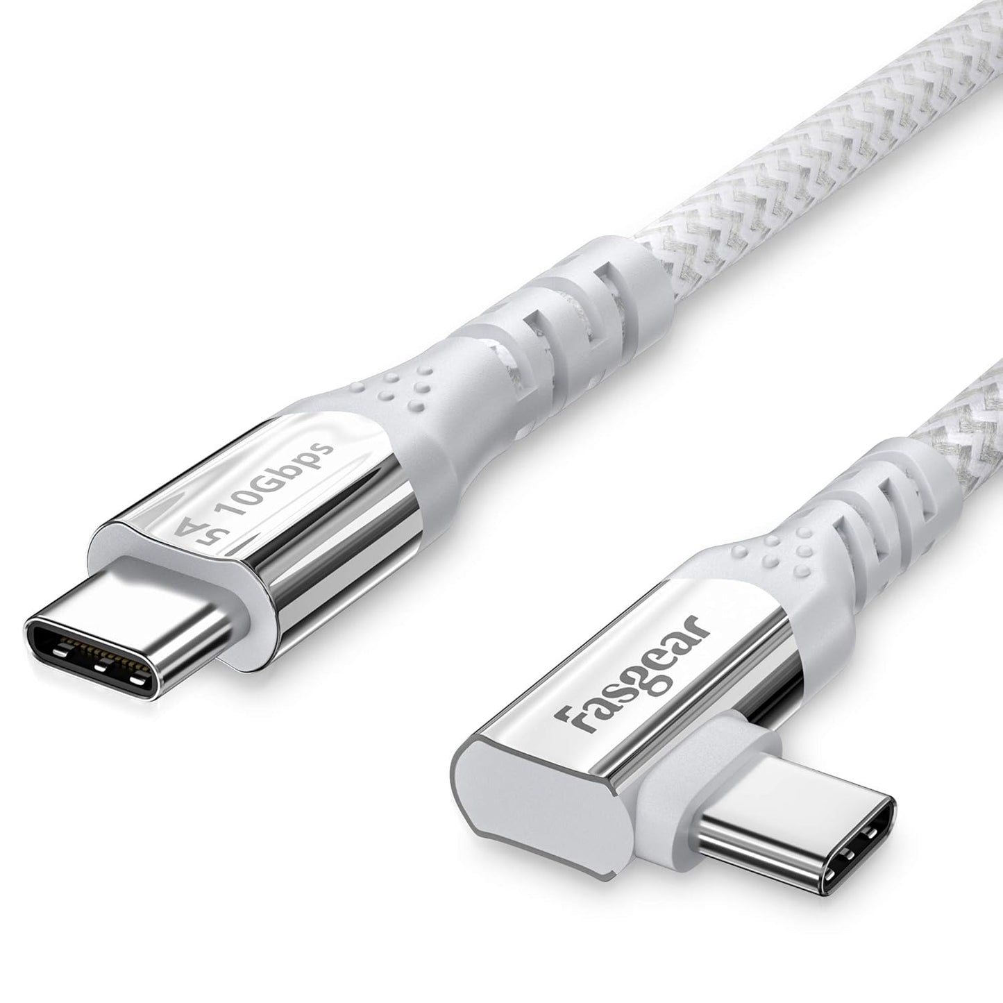 Fasgear 100W USB C to Type C 90 Degree Cable 3ft, USB 3.1 Gen 2 10Gbps Data 5A Power Delivery (PD) with E-Marker Compatible for Link,VR Headset,PD Docking Station,HHD,MacBook,4K Displays Grey