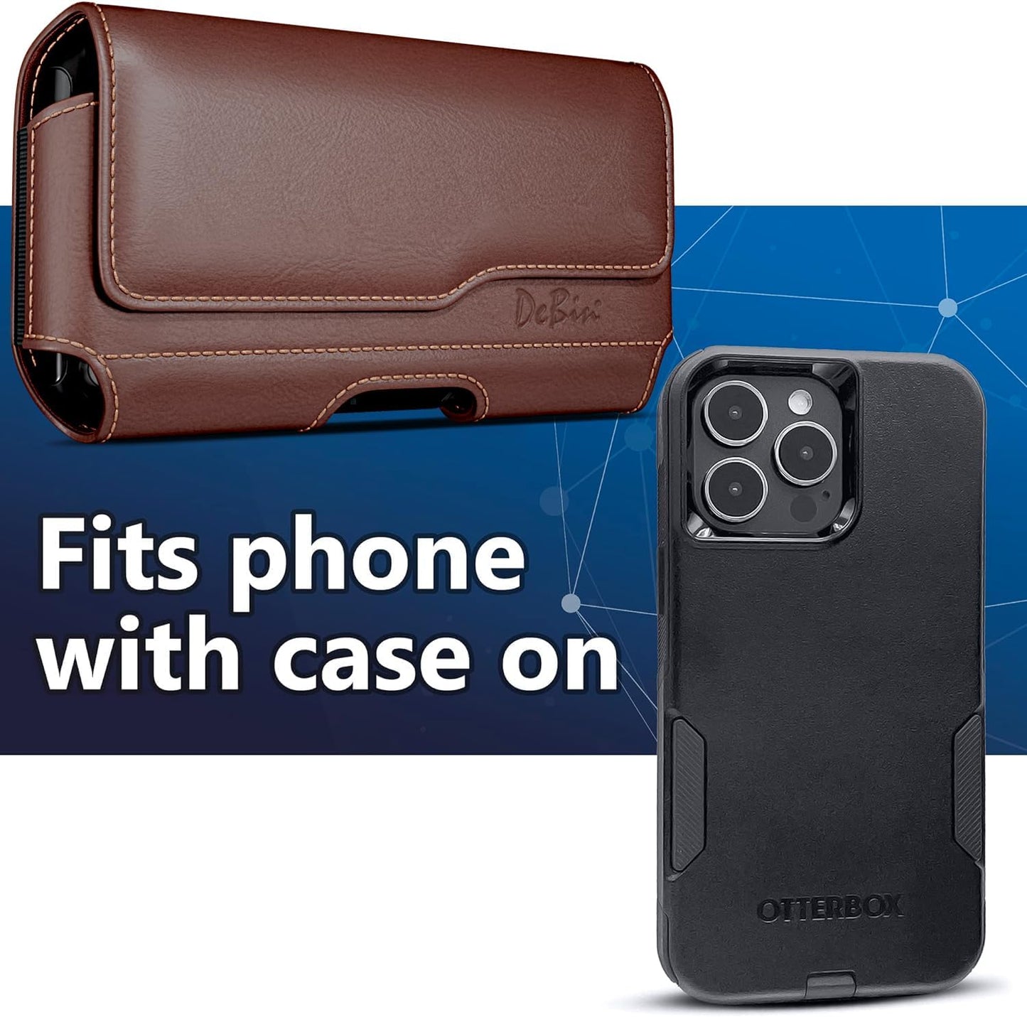 DeBin Holster for Large iPhone Plus, ProMax 16 15 14 13 12 11 Xs Max - Cell Phone Belt Holder Case with Clip Carrying Pouch Cover (Fits Phone with Protective Case on) Brown