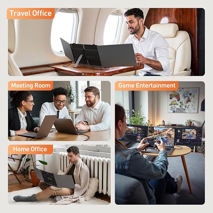 Vixtan 2.2lb Ultra-Light Laptop Screen Extender, 14" Triple Portable Monitor for Laptop, Ultra-Thin 1080P FHD Monitors for 13.3-17.3" Laptops, Triple Monitor Extended for Windows/Mac/Chrome