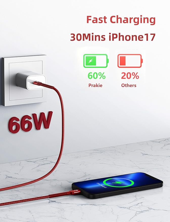 USB C to C Cable 10FT, 2Pack USB C Charger Cable, Long Type C Fast Charging Cable Nylon Braided USBC Charger Cord Compatible with iPhone 17/16/15/Pro/Plus/Pro Max/Samsung Galaxy S23/LG and More-Red