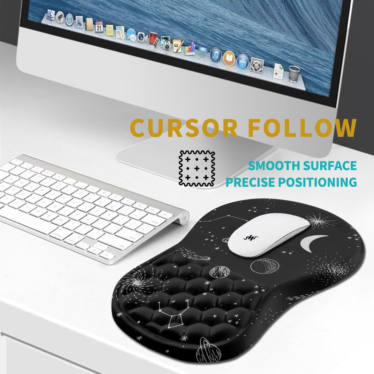 Hokafenle Ergonomic Mouse Pad Wrist Support, Wrist Rest Mousepad for Carpal Tunnel Pain Relief with Integrated Memory Foam Slope Massage Bulge (11.8x7.9 inch,Galaxy