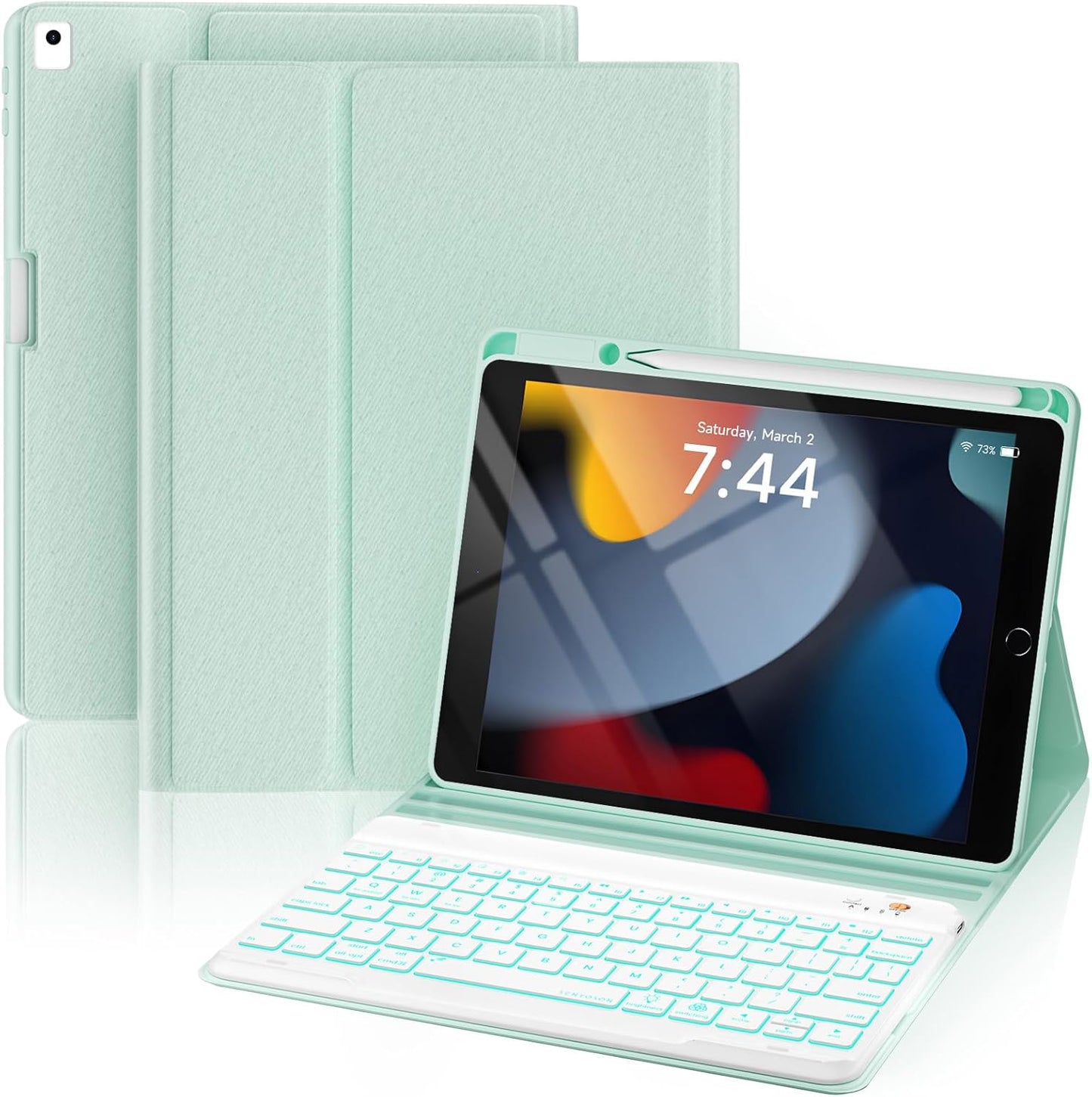 OYEEICE for iPad 9th Generation Case with Keyboard - Backlit Wireless Detachable Folio Cover with Pencil Holder for iPad 9th/8th/7th Gen, iPad Pro 10.5" & iPad Air 3rd Gen - Green
