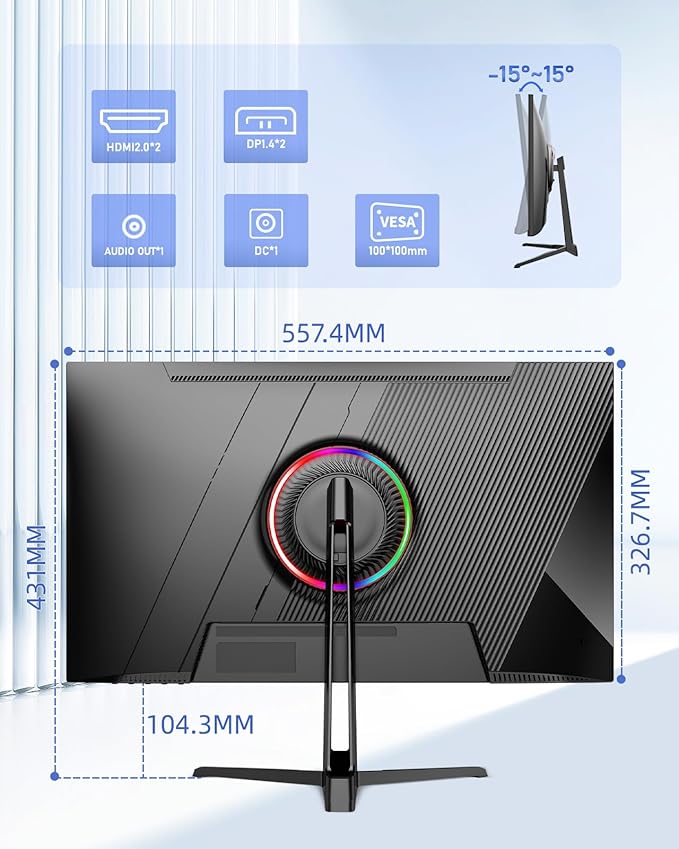 24.5 Inch Gaming Monitor 320Hz, FHD 1920x1080 Computer Monitor, 1ms Frameless, 100% sRGB, LED Background Light, Freesync Eye Care 2×Display Port, 2×HDMI