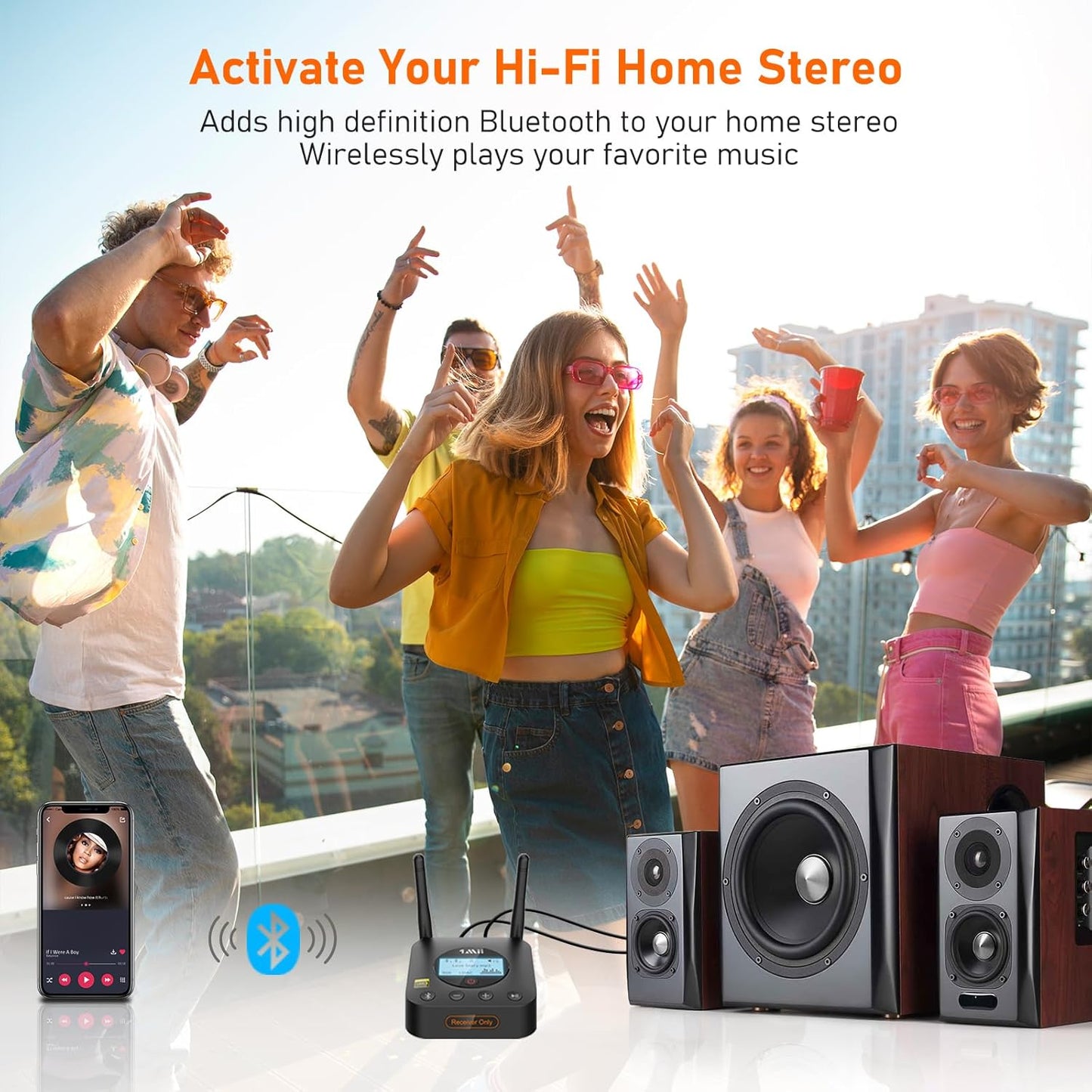 1Mii B06Pro+ Hi-Fi Bluetooth 5.1 Audio Receiver, LDAC Hi-Res Wireless Audio Adapter for Home Stereo w/aptX HD Low Latency, LCD Display, Long Range, Volume Control, 3.5mm AUX Optical Coaxial