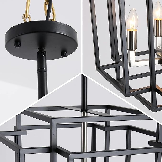 16.5" Farmhouse Chandelier, 4-Light Industrial Ceiling Pendant Light Fixture, Modern Foyer Lighting Fixtures, Dining Room Light Fixtures Over Table, Black and Gold Pendant Lights for Kitchen Island