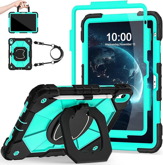 Case for iPad (A16) 11th/10th Generation 2025/2022,iPad Case 10th Generation with Rotating Stand Screen Protector,Shockproof Cover for i Pad 11.0/10.9 Inch Cases,Black Mint
