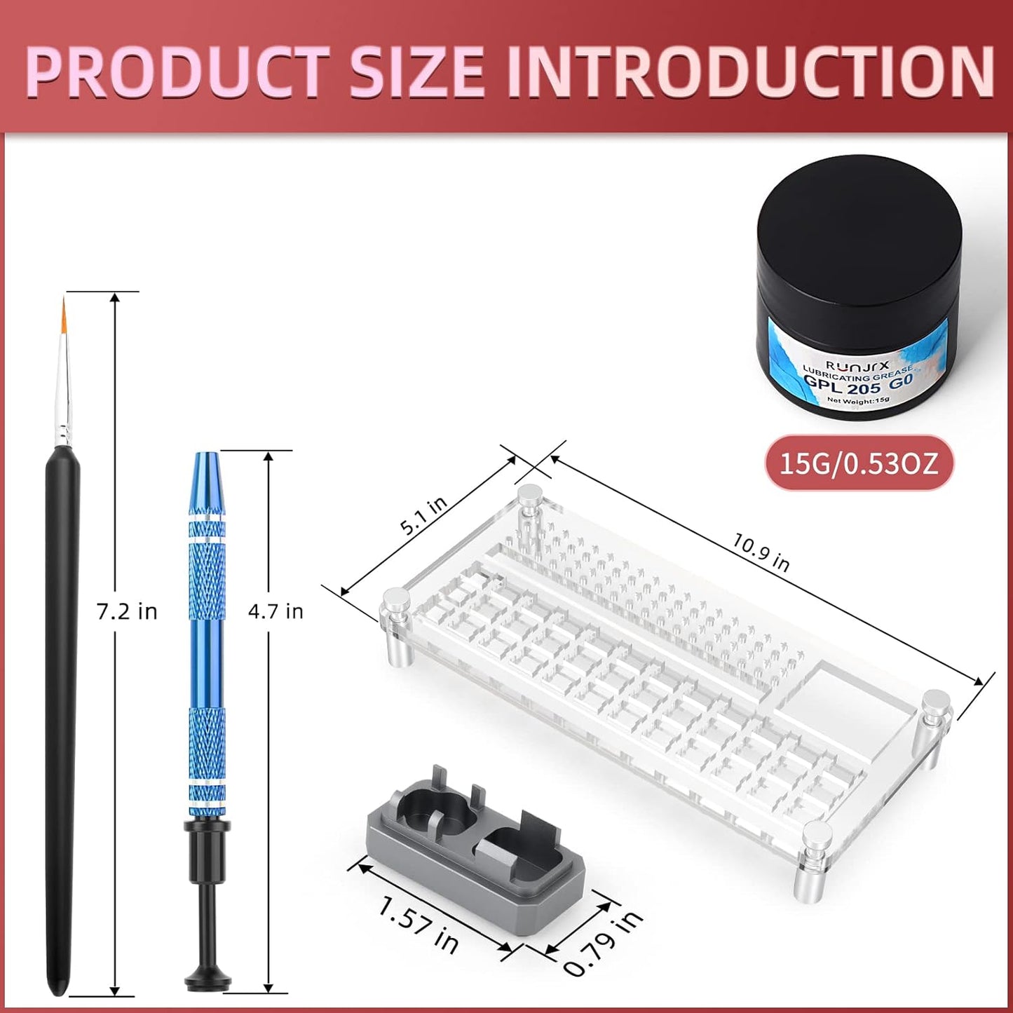 YIMAGUJRX RUNJRX 36 Switches Acrylic Lube Station for Keyboard Switch,GPL 205G0 0.53oz/15g, Switch Opener for MX Cherry Akko Panda Kailh Switch Tester,Switch Lube Kit for Gaming Keyboard