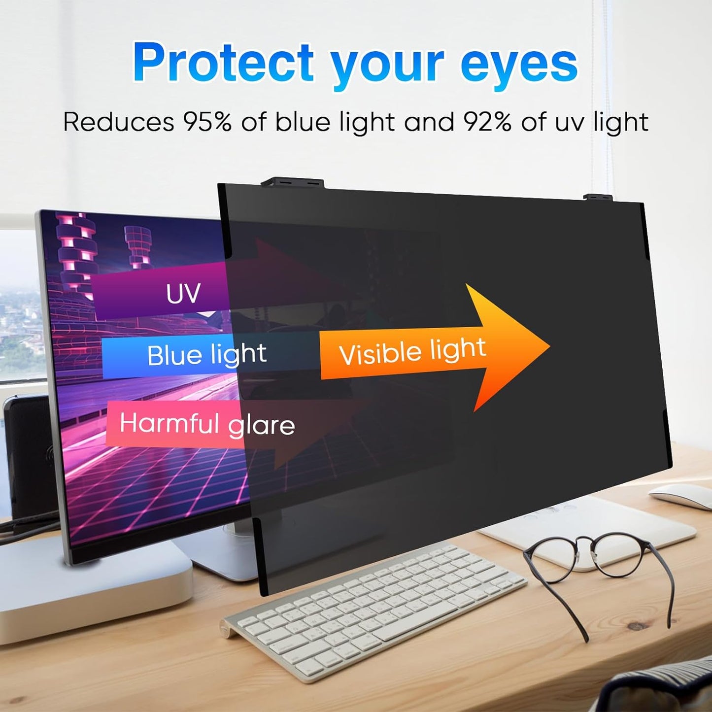 Magnetic Computer Privacy Screen 24 Inch, Removable Hanging Privacy Screen Shield for Frameless Monitor 16:9 Widescreen, Anti Blue Light Privacy Filter, Anti-Glare Protector