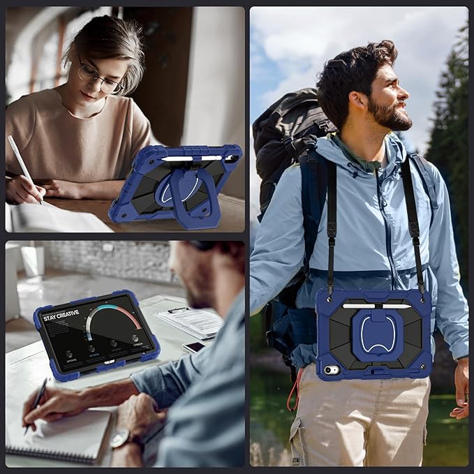 Case for iPad (A16) 11th Gen 11 Inch (2025) /iPad 10th Gen 10.9 Inch (2022) with Screen Protector/Rotating Stand/Pencil Holder,Military Grade Shockproof i Pad Case 10th Generation,Navy Black