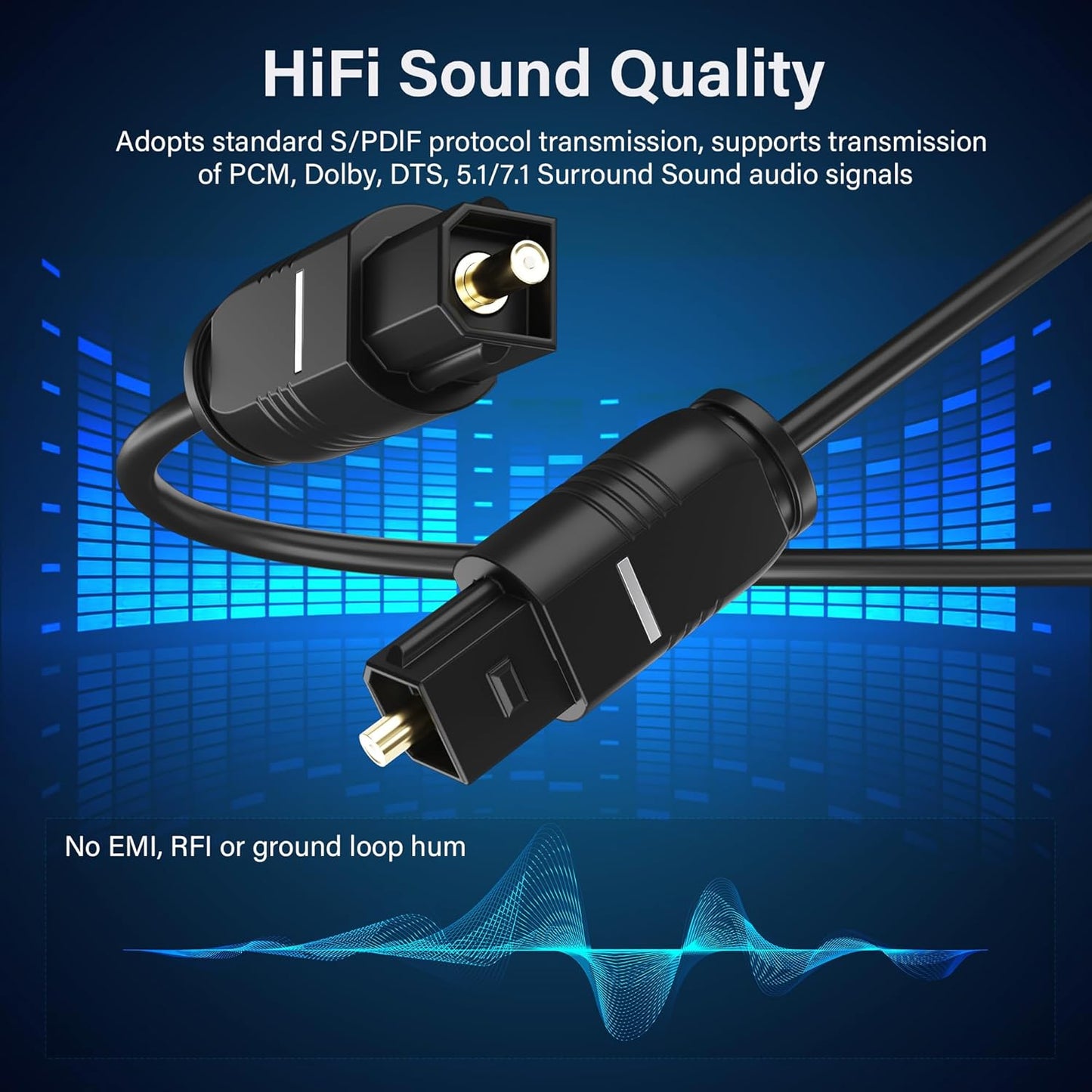 Adoreen Ultra-Thin Slim Digital Optical Audio Cable 8 FT/2 Pack, Fiber Optic Toslink SPDIF Cord Gold-Plated High-Speed Flexible & Durable for TV Soundbar Home Theater Game Console PS4 Xbox +Ties