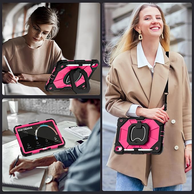 Case for iPad 10th Generation 10.9 Inch/iPad 11 Inch (A16) 2025 11 Inch,10th Generation Case with 360 Rotating Stand Screen Protector,Heavy Duty Shockproof Cover for iPad10th,Black Pink