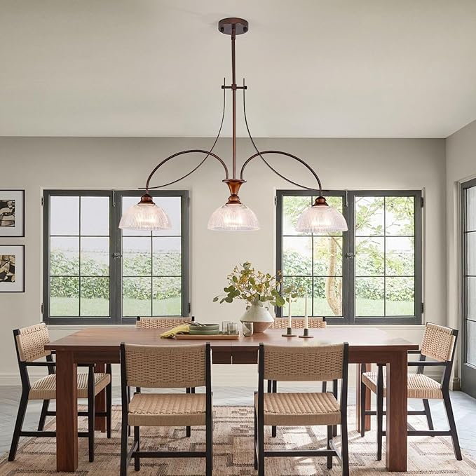 3-Light Oil Rubbed Bronze Pendant Light for Kitchen Island Farmhouse Dining Room Chandelier Over Table Adjustable Hanging Light Fixtures with Crystal Glass for Living Room Hallway Entryway
