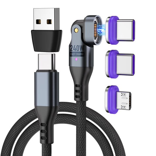 240W Magnetic Charging Cable ，180°Rotating USBC to USB C Magnetic Data Cable ，Micro USB Magnetic Phone Fast Charger Cable Data Transfer for Laptop/Tablet/Smart Phone (6ft)